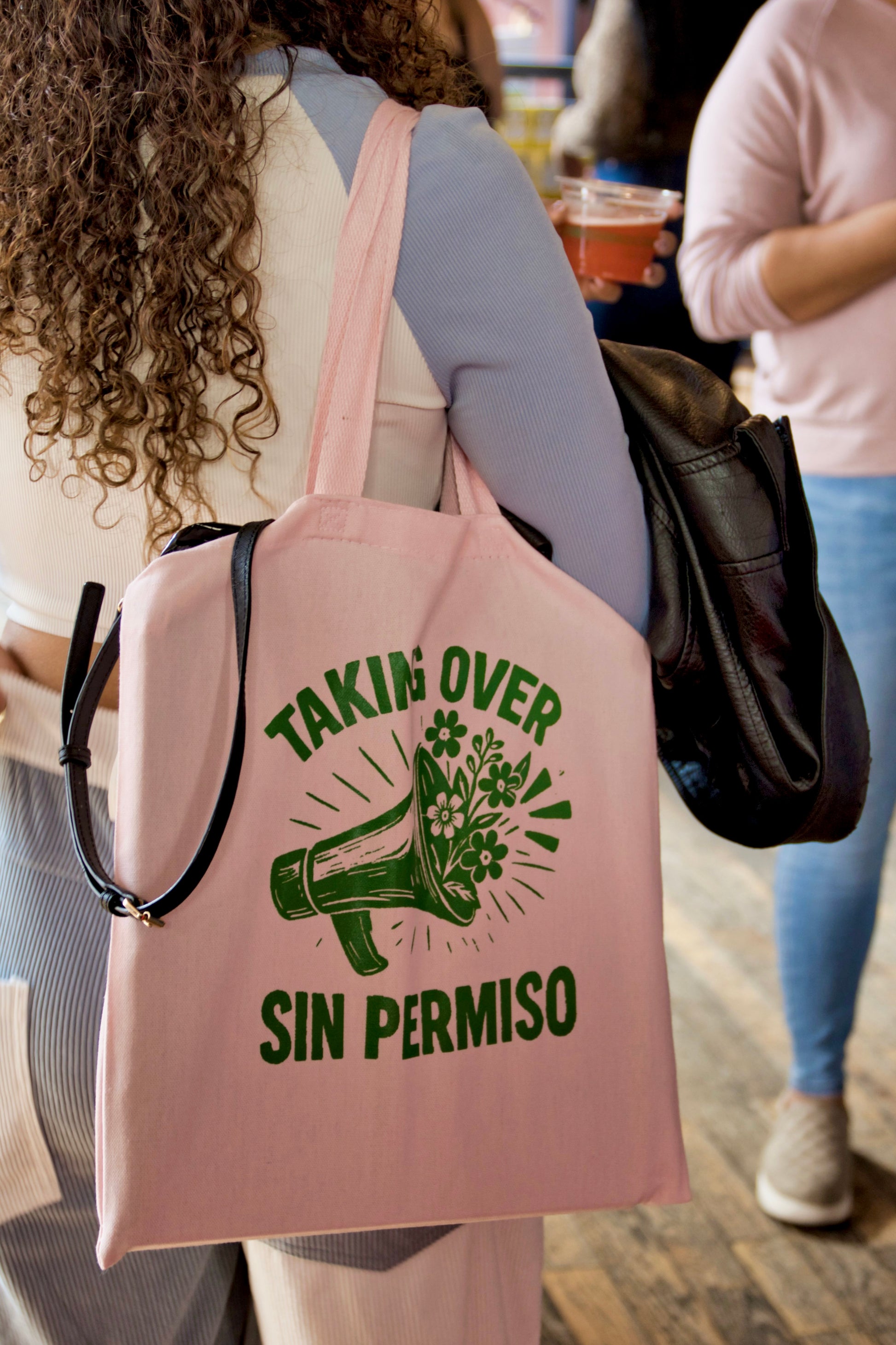 Sin Permiso Tote Bag - Green on Pink